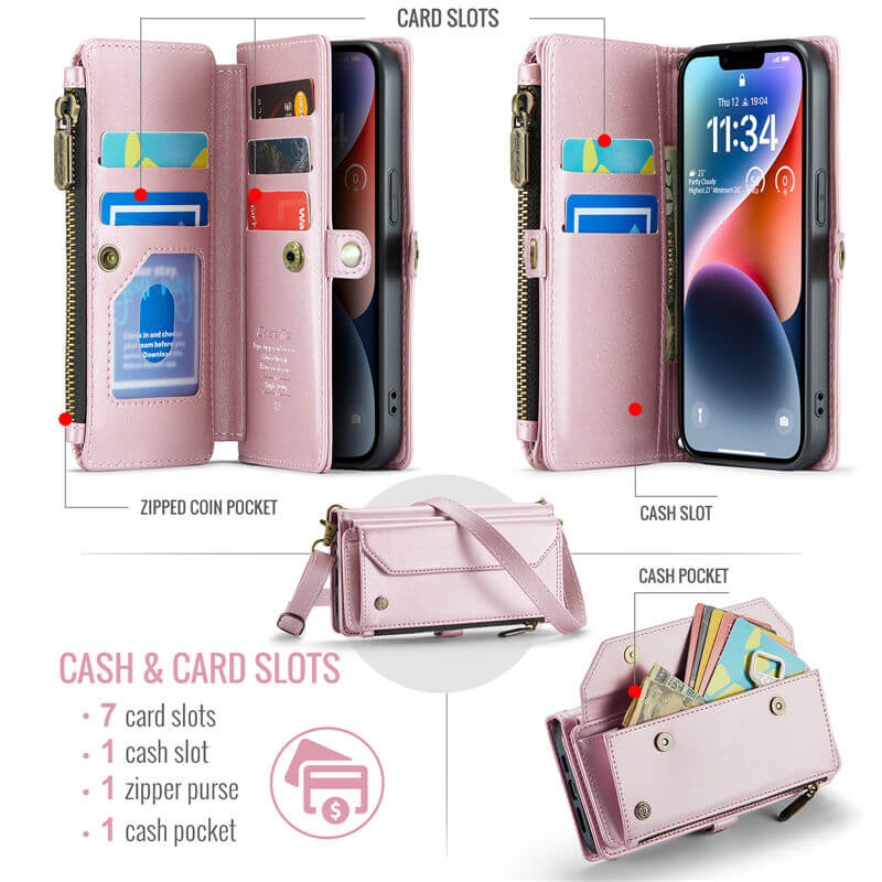 CaseMe iPhone 14 Wallet RFID Blocking Crossbody Phone Case