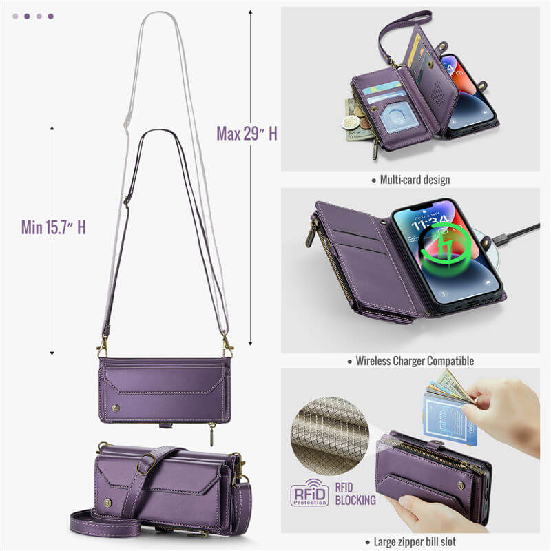 CaseMe iPhone 14 Wallet RFID Blocking Crossbody Phone Case