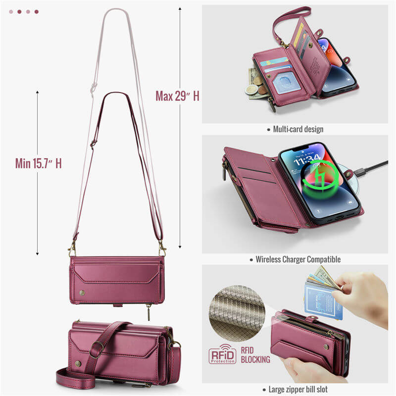 CaseMe iPhone 14 Wallet RFID Blocking Crossbody Phone Case