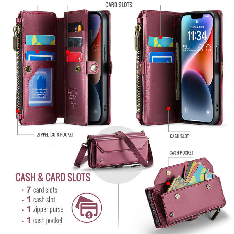 CaseMe iPhone 14 Wallet RFID Blocking Crossbody Phone Case