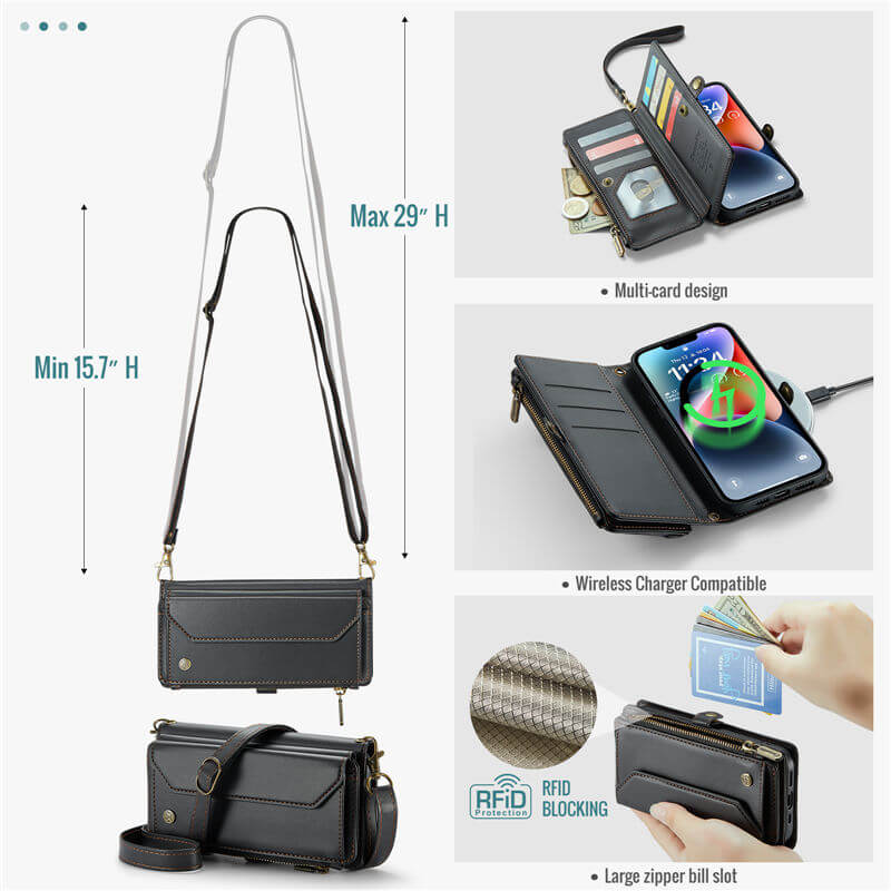 CaseMe iPhone 14 Plus Wallet RFID Blocking Crossbody Phone Case