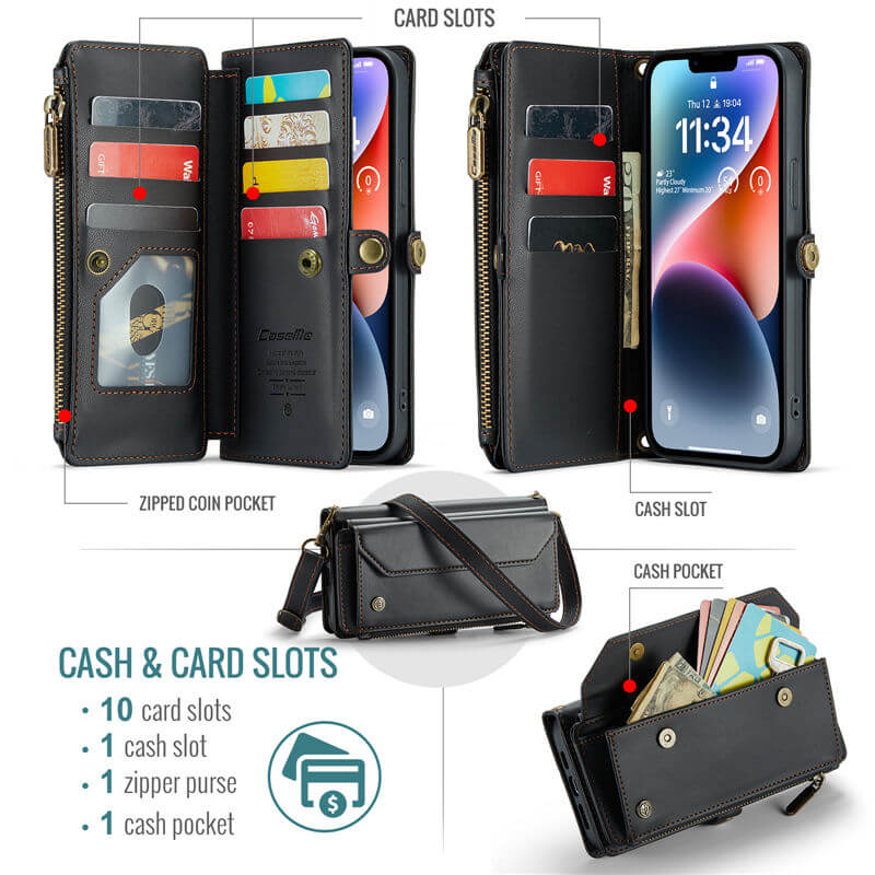 CaseMe iPhone 14 Plus Wallet RFID Blocking Crossbody Phone Case