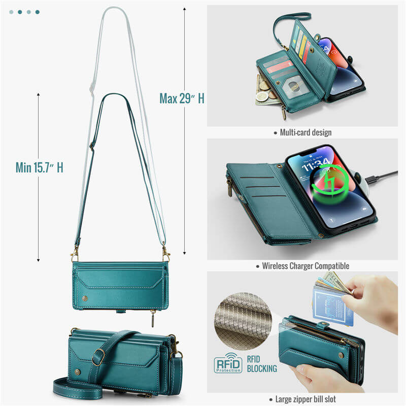 CaseMe iPhone 14 Plus Wallet RFID Blocking Crossbody Phone Case