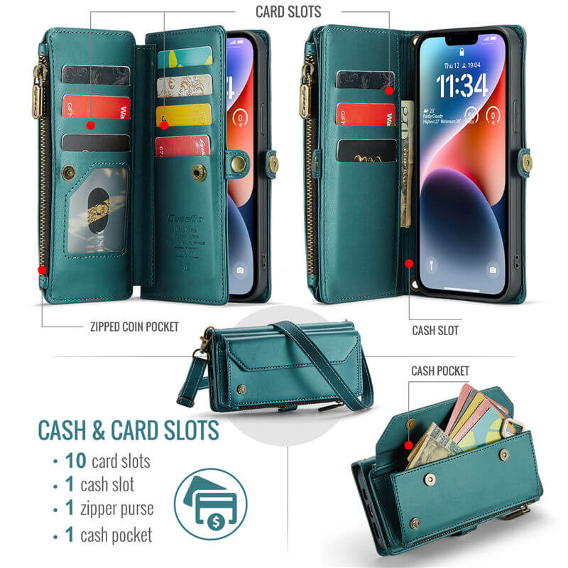 CaseMe iPhone 14 Plus Wallet RFID Blocking Crossbody Phone Case