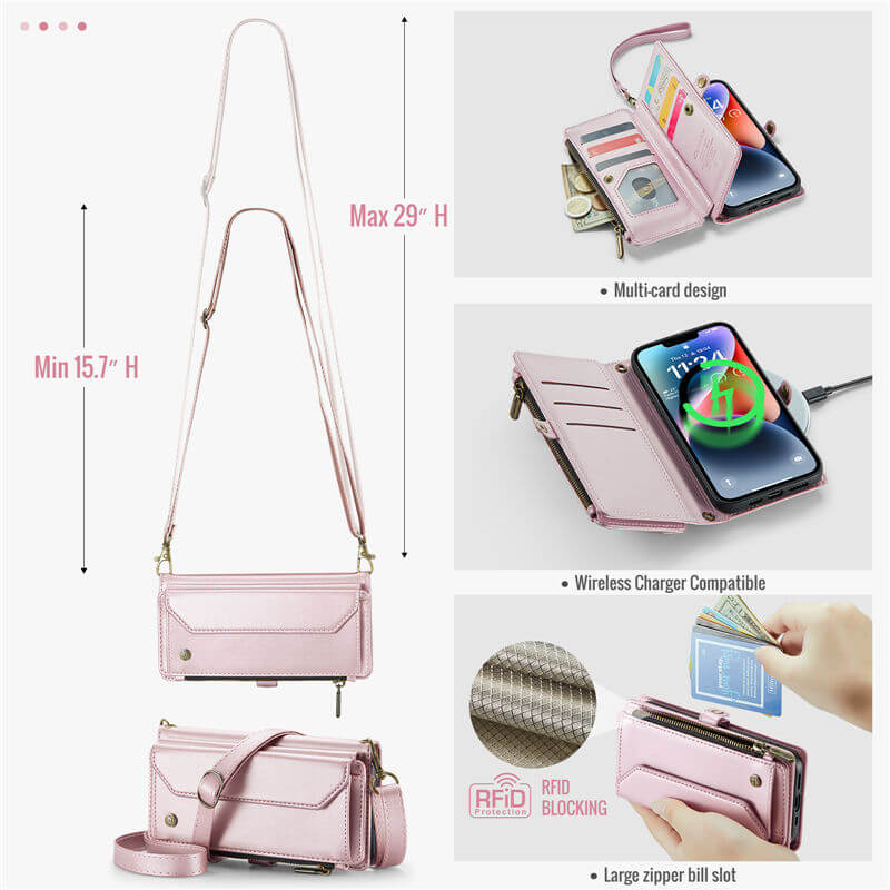 CaseMe iPhone 14 Plus Wallet RFID Blocking Crossbody Phone Case