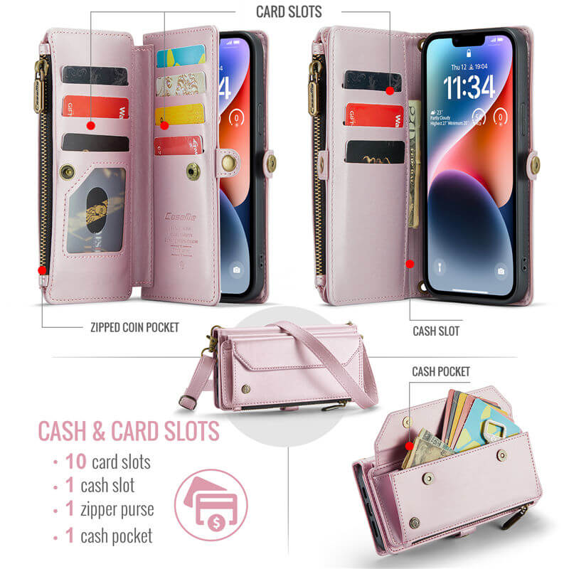 CaseMe iPhone 14 Plus Wallet RFID Blocking Crossbody Phone Case