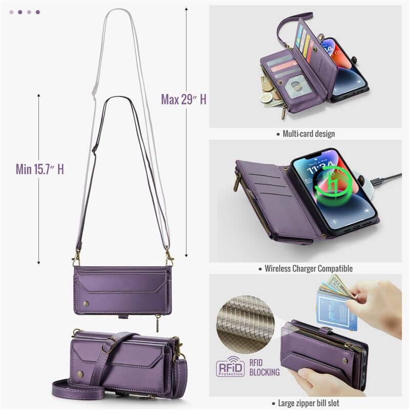 CaseMe iPhone 14 Plus Wallet RFID Blocking Crossbody Phone Case