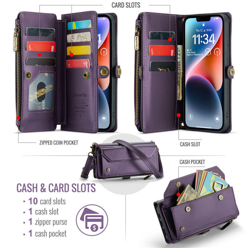 CaseMe iPhone 14 Plus Wallet RFID Blocking Crossbody Phone Case