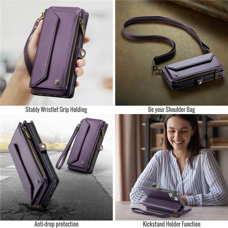 CaseMe iPhone 14 Plus Wallet RFID Blocking Crossbody Phone Case