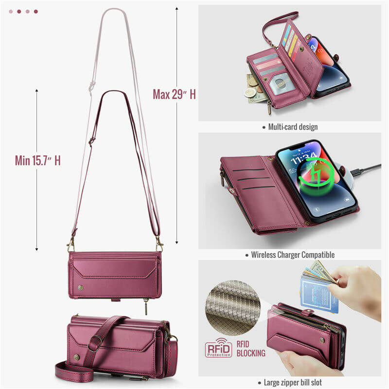 CaseMe iPhone 14 Plus Wallet RFID Blocking Crossbody Phone Case