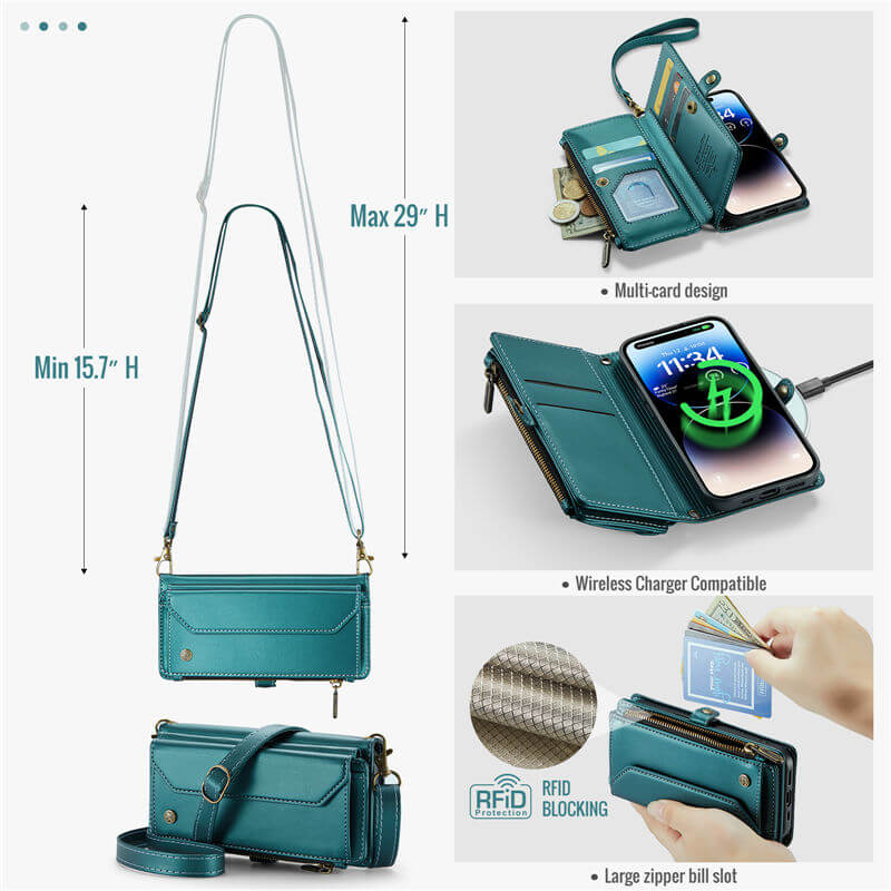 CaseMe iPhone 14 Pro Wallet RFID Blocking Crossbody Phone Case