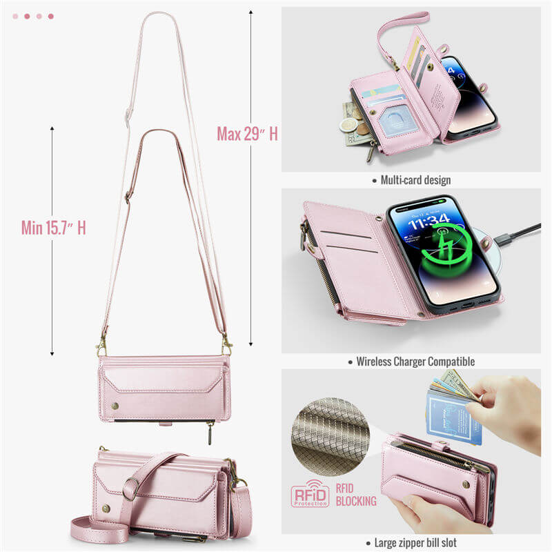 CaseMe iPhone 14 Pro Wallet RFID Blocking Crossbody Phone Case