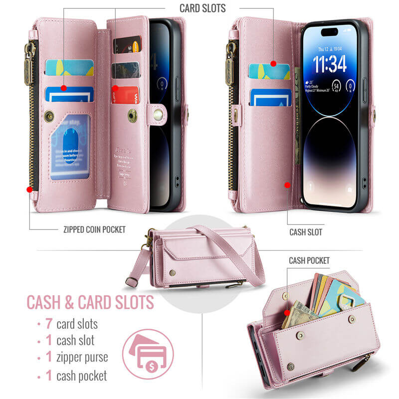 CaseMe iPhone 14 Pro Wallet RFID Blocking Crossbody Phone Case