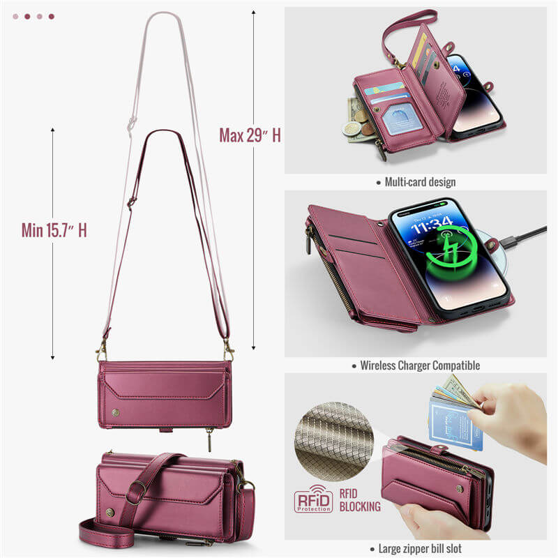 CaseMe iPhone 14 Pro Wallet RFID Blocking Crossbody Phone Case