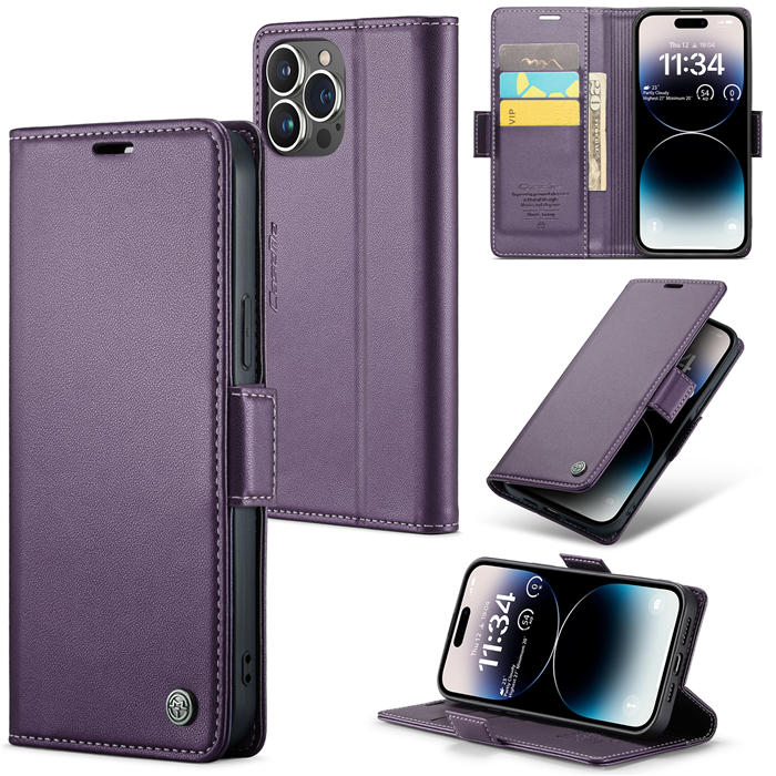 CaseMe Wallet RFID Blocking Kickstand Magnetic Buckle Case Purple