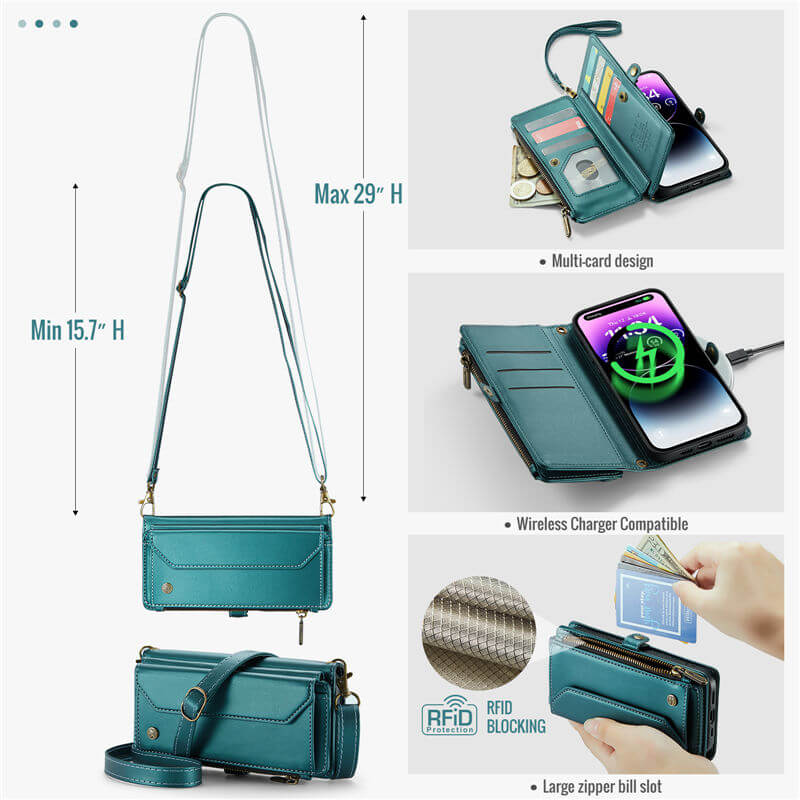 CaseMe iPhone 14 Pro Max Wallet RFID Blocking Crossbody Phone Case