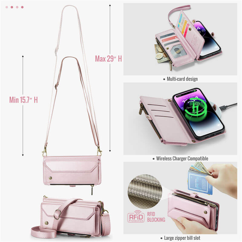 CaseMe iPhone 14 Pro Max Wallet RFID Blocking Crossbody Phone Case