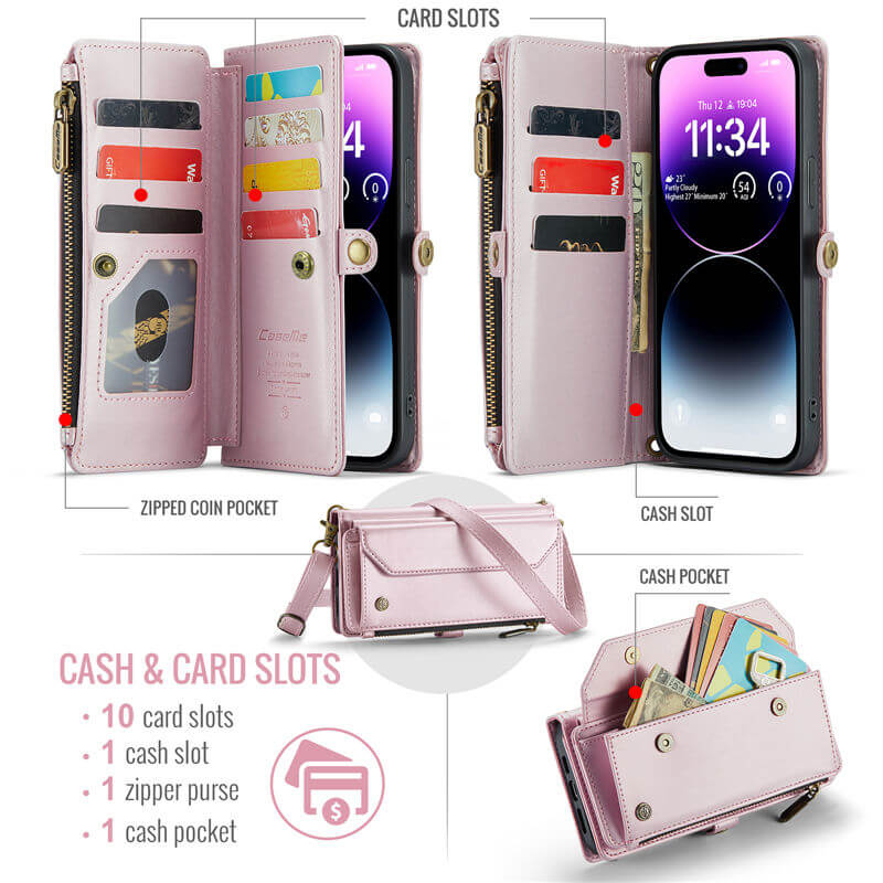 CaseMe iPhone 14 Pro Max Wallet RFID Blocking Crossbody Phone Case