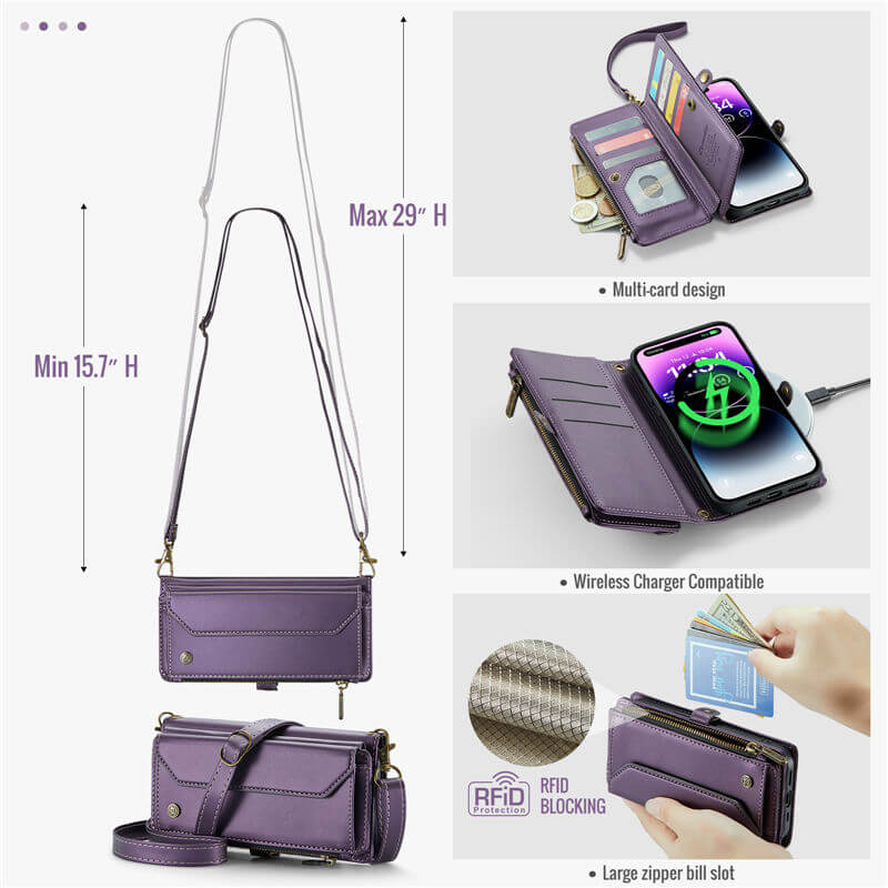 CaseMe iPhone 14 Pro Max Wallet RFID Blocking Crossbody Phone Case