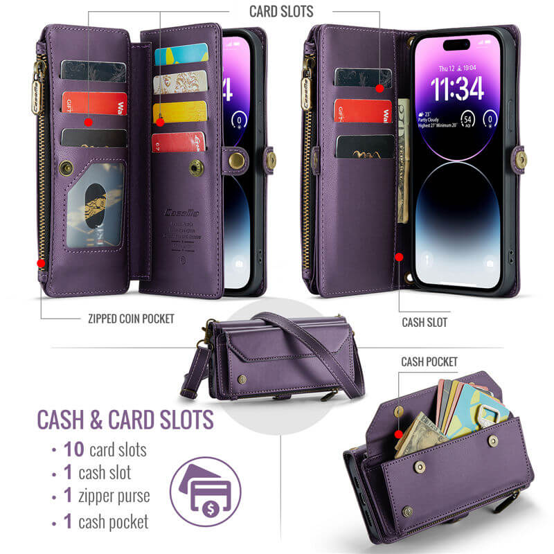 CaseMe iPhone 14 Pro Max Wallet RFID Blocking Crossbody Phone Case