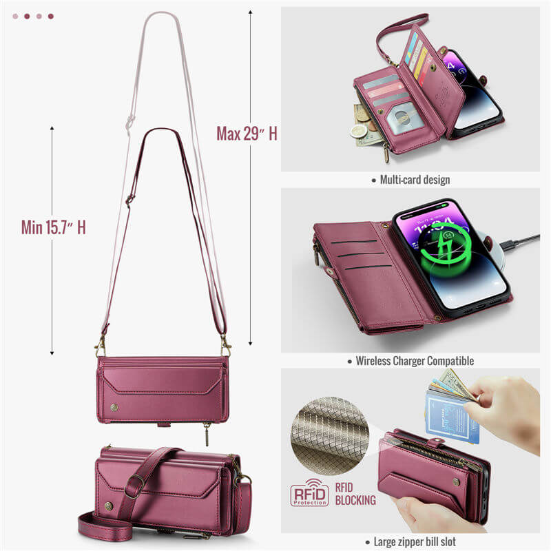 CaseMe iPhone 14 Pro Max Wallet RFID Blocking Crossbody Phone Case