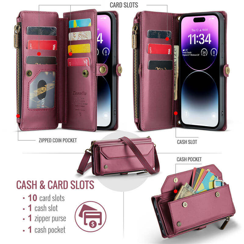 CaseMe iPhone 14 Pro Max Wallet RFID Blocking Crossbody Phone Case