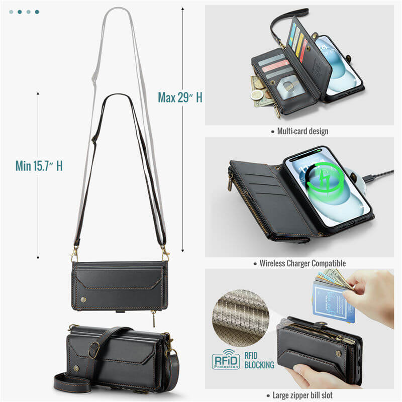 CaseMe iPhone 15 Plus Wallet RFID Blocking Crossbody Phone Case