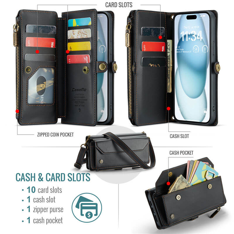 CaseMe iPhone 15 Plus Wallet RFID Blocking Crossbody Phone Case