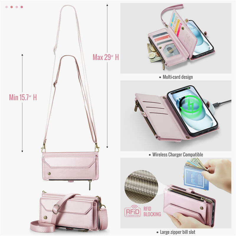 CaseMe iPhone 15 Plus Wallet RFID Blocking Crossbody Phone Case