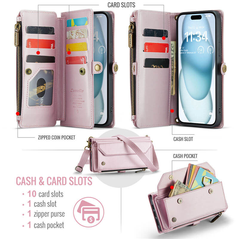 CaseMe iPhone 15 Plus Wallet RFID Blocking Crossbody Phone Case