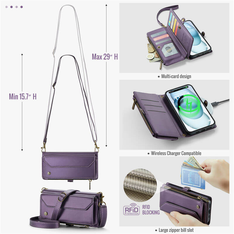 CaseMe iPhone 15 Plus Wallet RFID Blocking Crossbody Phone Case