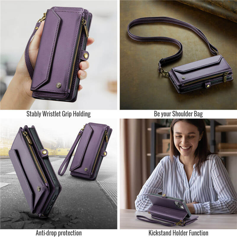 CaseMe iPhone 15 Plus Wallet RFID Blocking Crossbody Phone Case