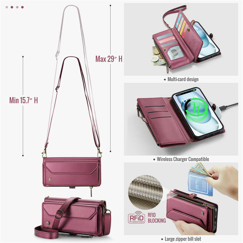 CaseMe iPhone 15 Plus Wallet RFID Blocking Crossbody Phone Case