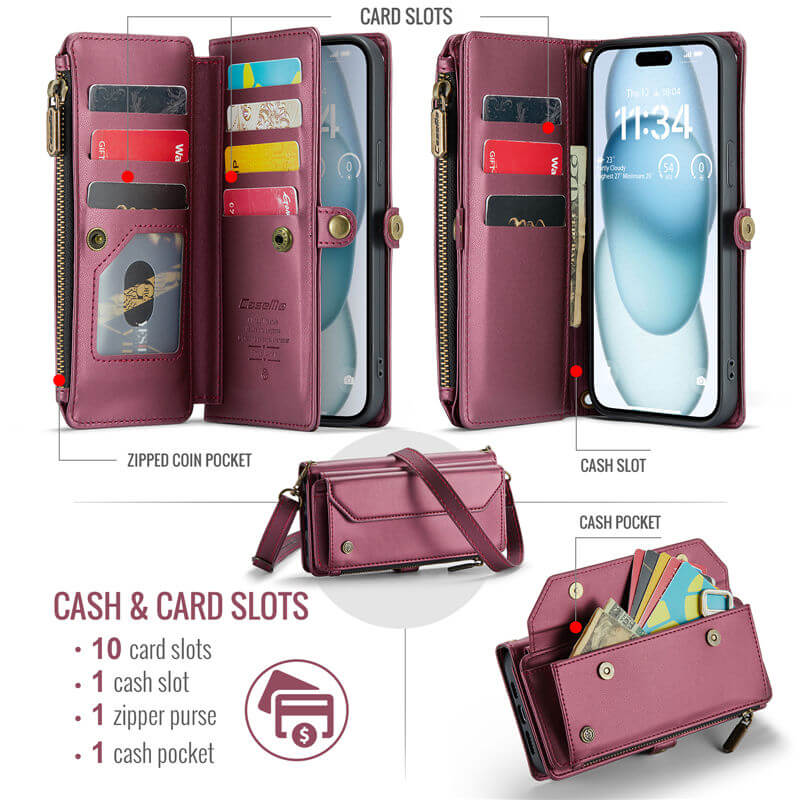 CaseMe iPhone 15 Plus Wallet RFID Blocking Crossbody Phone Case