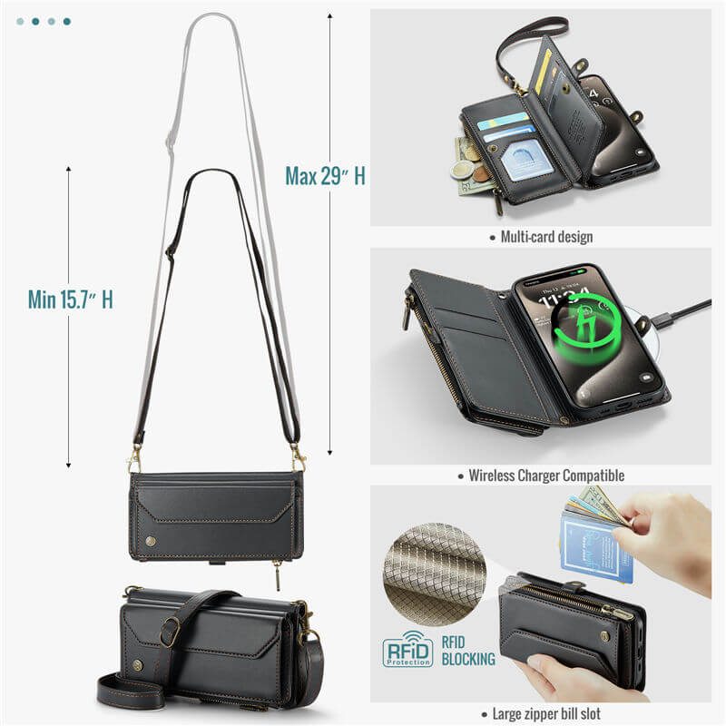 CaseMe iPhone 15 Pro Wallet RFID Blocking Crossbody Phone Case