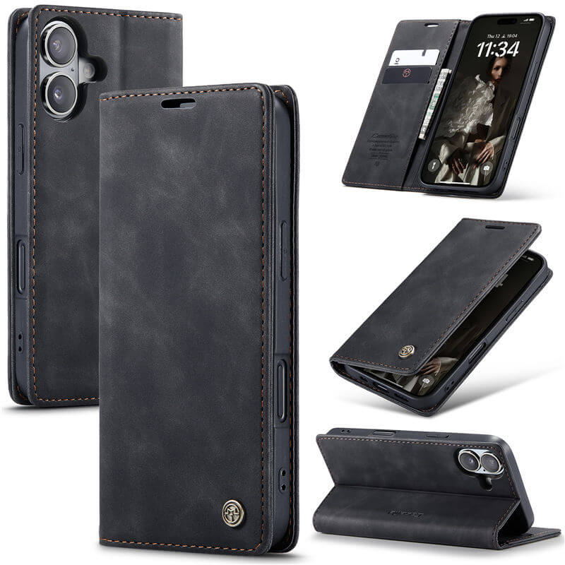 CaseMe iPhone 16 Plus Wallet Magnetic Suede Leather Case Black