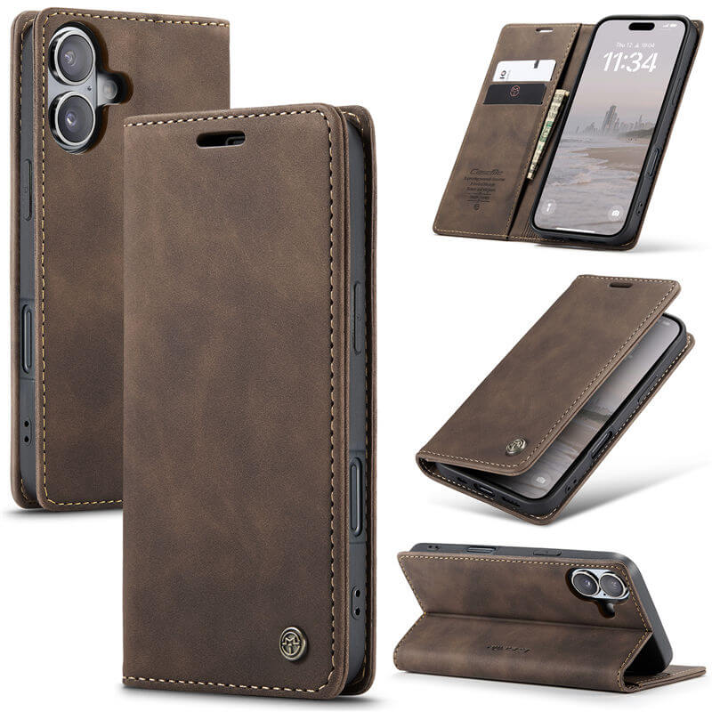 CaseMe iPhone 16 Wallet Magnetic Suede Leather Case Coffee