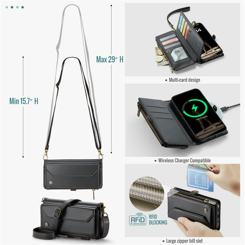 CaseMe iPhone 16 Plus Wallet RFID Blocking Crossbody Phone Case