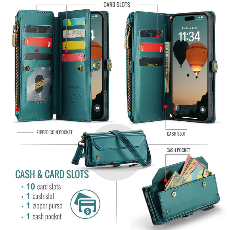 CaseMe iPhone 16 Plus Wallet RFID Blocking Crossbody Phone Case