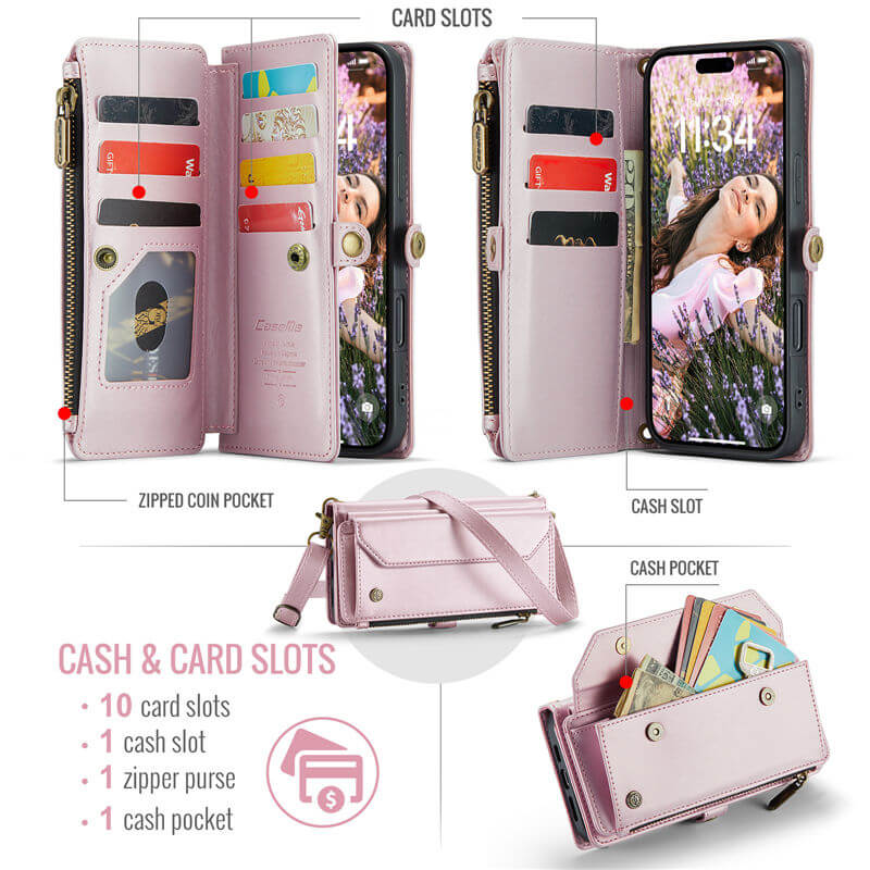 CaseMe iPhone 16 Plus Wallet RFID Blocking Crossbody Phone Case