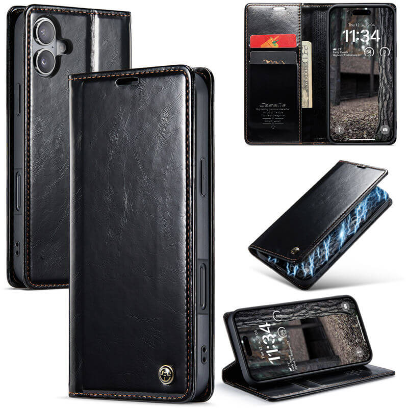 CaseMe iPhone 16 Plus Luxury Wallet Magnetic Case Black