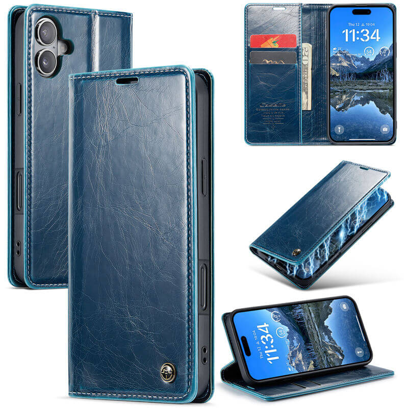 CaseMe iPhone 16 Luxury Wallet Magnetic Case Blue