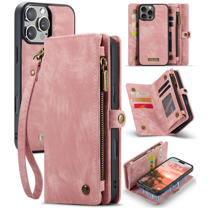 CaseMe iPhone 16 Pro Wallet Case with Wrist Strap Pink