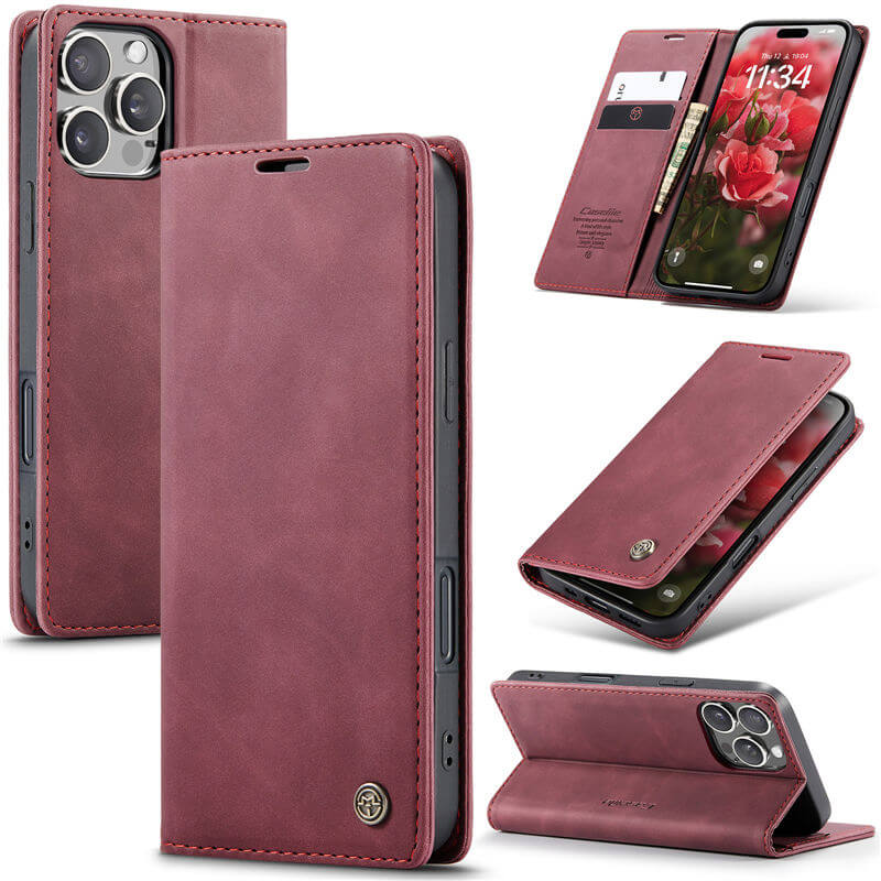 CaseMe iPhone 16 Pro Wallet Magnetic Suede Leather Case Red