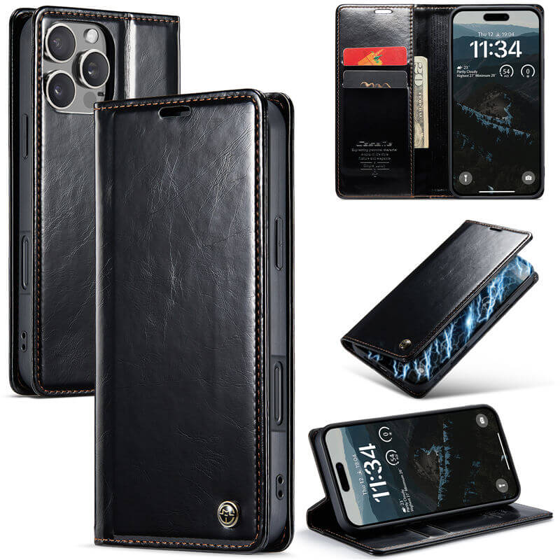 CaseMe iPhone 16 Pro Max Luxury Wallet Magnetic Case Black