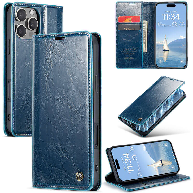 CaseMe iPhone 16 Pro Max Luxury Wallet Magnetic Case Blue