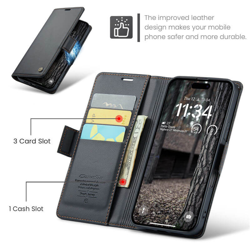 CaseMe iPhone 16 Pro Wallet RFID Blocking Case