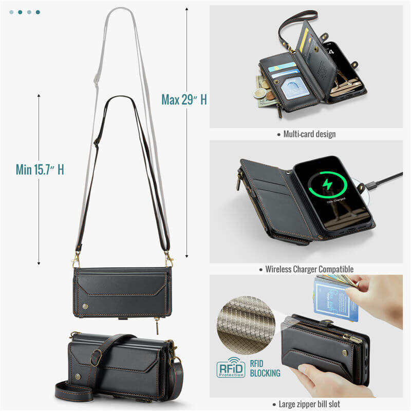 CaseMe iPhone 16 Pro Wallet RFID Blocking Crossbody Phone Case