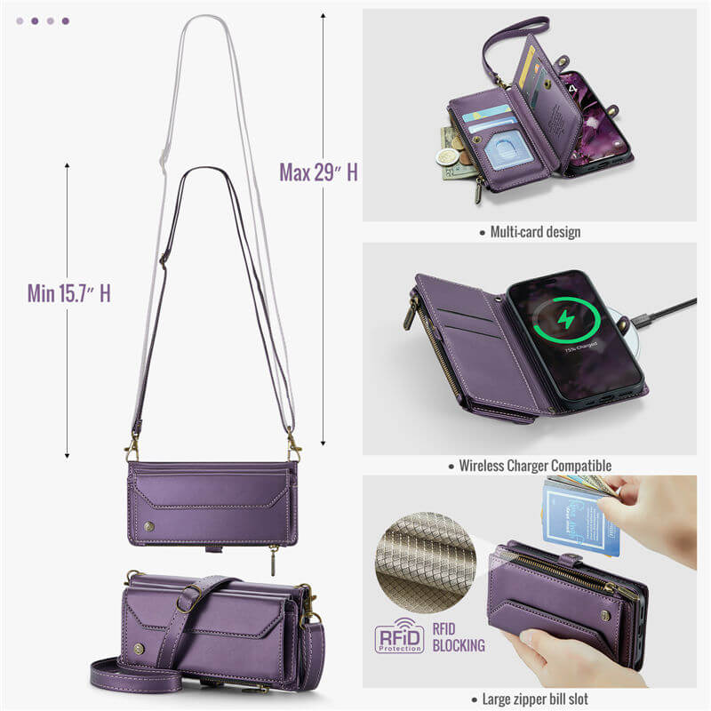 CaseMe iPhone 16 Pro Wallet RFID Blocking Crossbody Phone Case