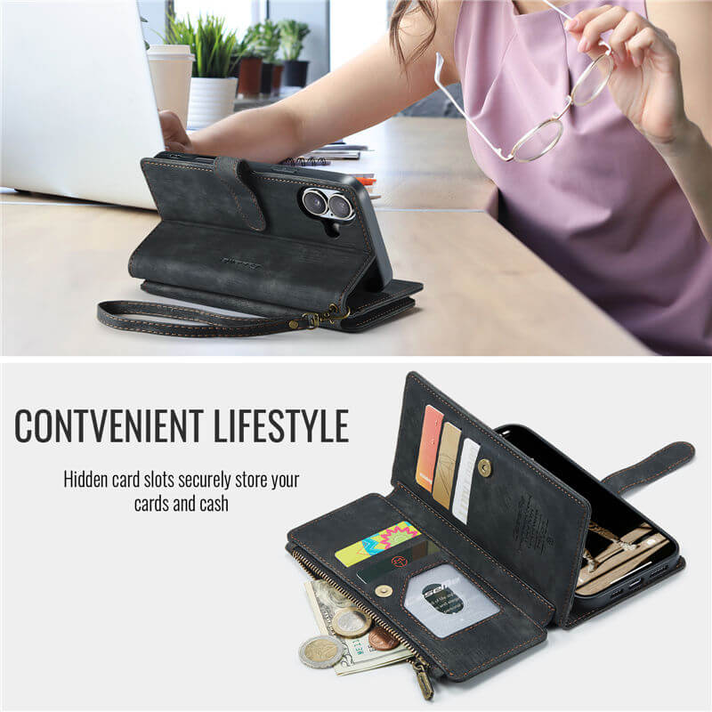 CaseMe iPhone 16 Wallet Case with Wrist Strap